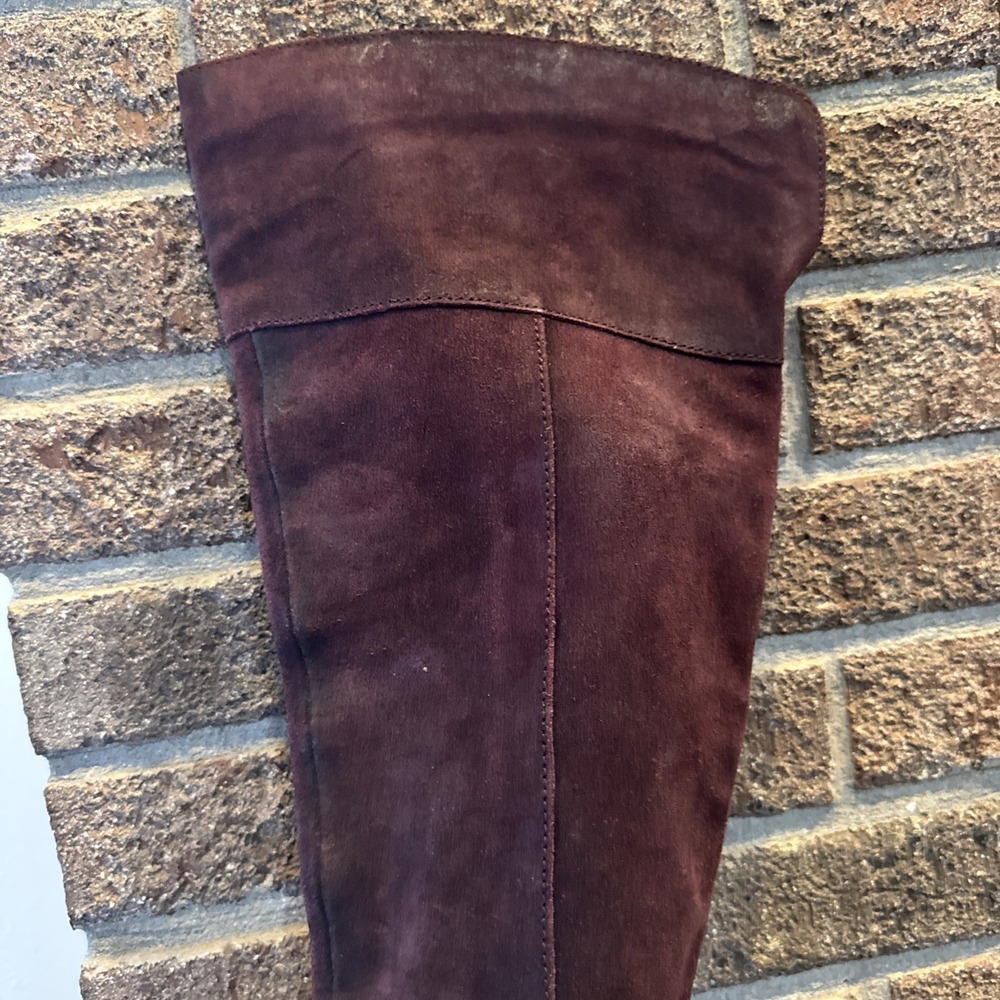 Born Over The Knee Suede Leather Block Heel Boots Women's Sz 7 Dark Red - Picture 12 of 16